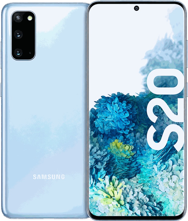 Samsung Galaxy S20 visto por delante y por detrás.